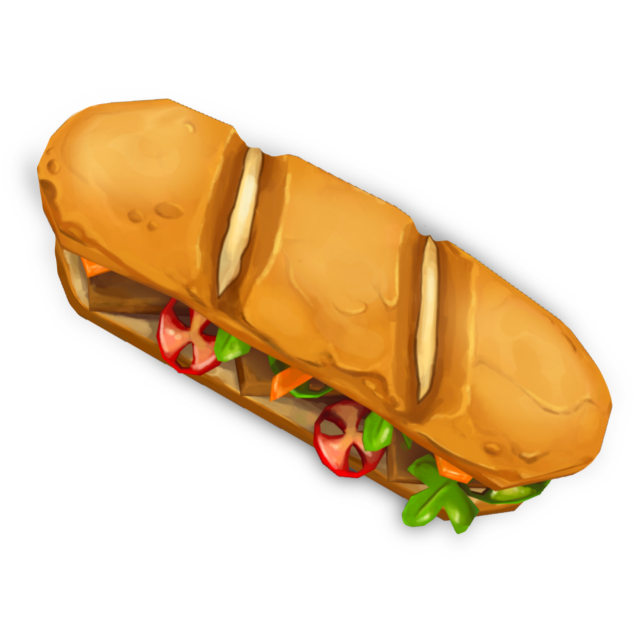 Bahn Mi sandwich — hand-painted 3D prop render with vegetables and bread detail